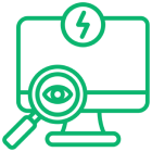 Icon of computer monitoring with magnifying glass and eye symbol.