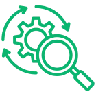 Magnifying glass and gear icon