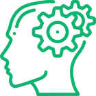 Human head with cogwheels inside